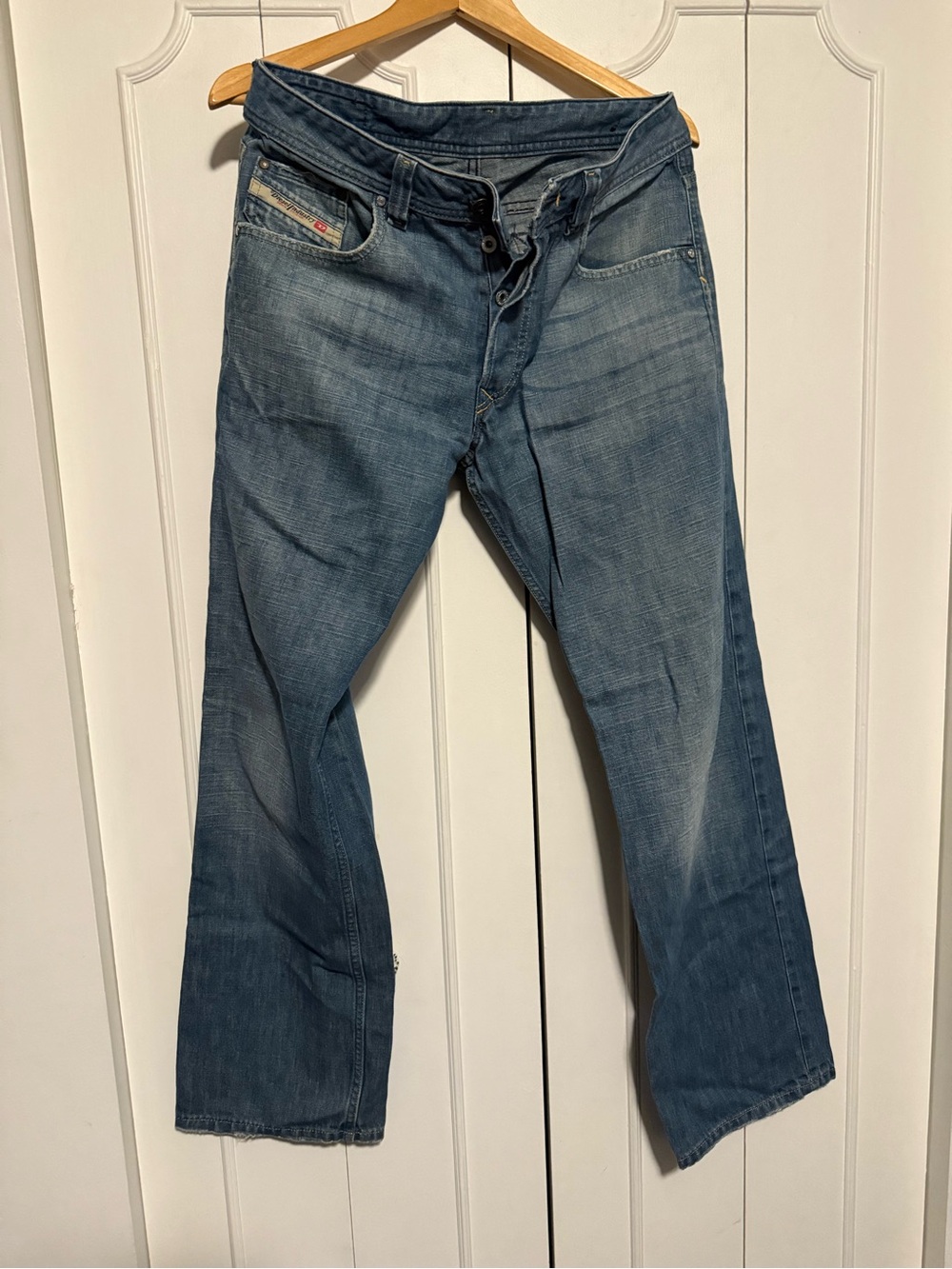 Vintage Diesel made in Italy Men's Faded Blue Bootcut Jeans
